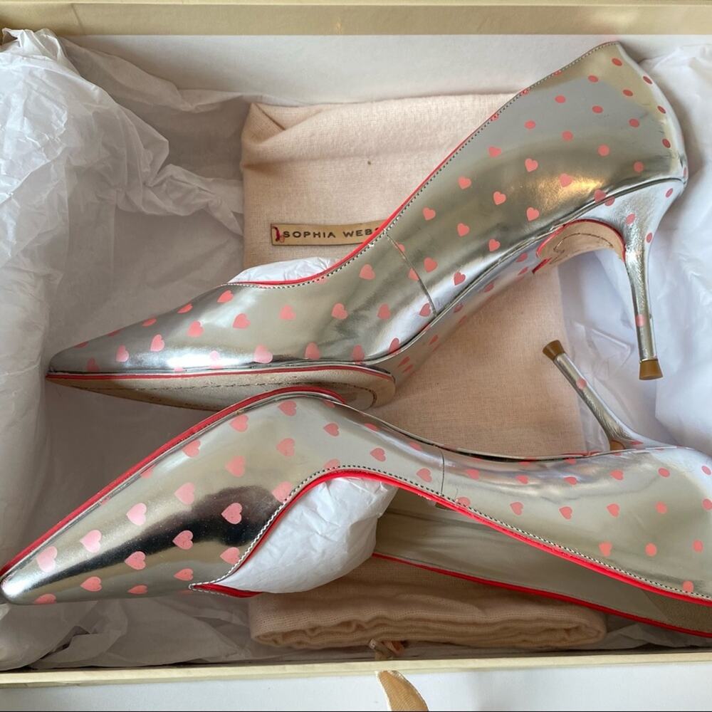 Sophia Webster Luella Silver Foil Heart Heels 37 7 - Picture 8 of 9
